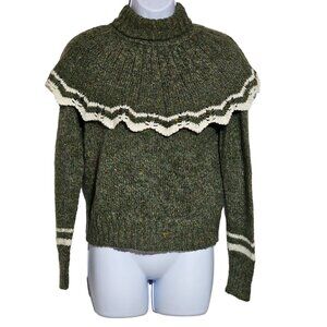 Vintage Duet Creations Hand Wash Green Knit Sweater With Lace Trim & Striped Sle
